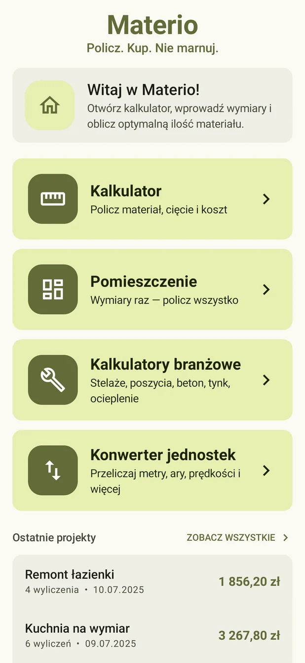 Hlavní obrazovka Materio